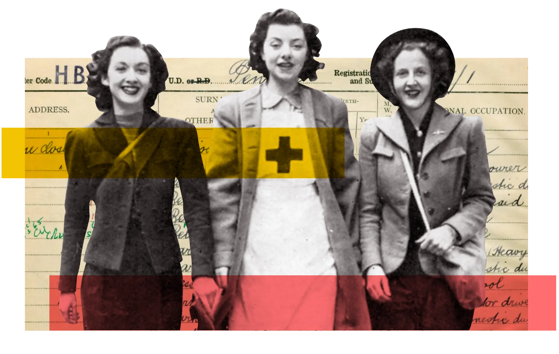 Three women in front of a census card